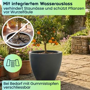 Preview: Blumentopf Rund 58cm, Graphit – Grosses Pflanzgefäss für Aussen und Innen – Moderne Optik & Edles Design für Garten und Terrasse