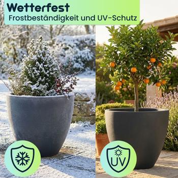 Preview: Blumentopf Rund 58cm, Graphit – Grosses Pflanzgefäss für Aussen und Innen – Moderne Optik & Edles Design für Garten und Terrasse