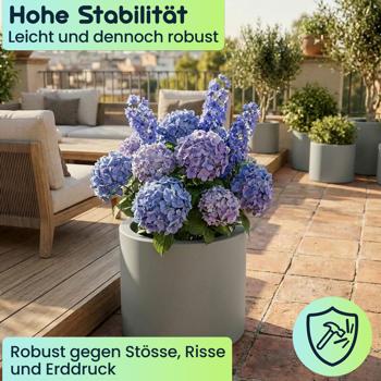 Preview: Moderner Blumentopf Rund Ø38cm in Beton-Grau, Pflanzkübel 19L aus Kunststoff für Innen & Aussen, Frostsicher & UV-Beständig, Leichtgewicht