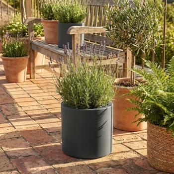 Preview: Pot de fleurs rond moderne Ø38 cm anthracite, bac à plantes 19L en plastique pour intérieur & extérieur, résistant au gel & aux UV, poids léger