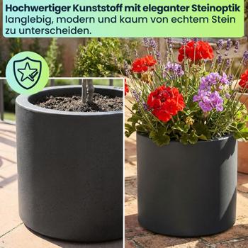 Preview: Moderner Blumentopf Rund Ø38cm in Anthrazit, Pflanzkübel 19L aus Kunststoff für Innen & Aussen, Frostsicher & UV-Beständig, Leichtgewicht