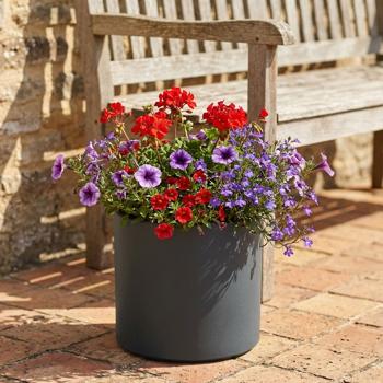 Pot de fleurs rond moderne Ø38 cm anthracite, bac à plantes 19L en plastique pour intérieur & extérieur, résistant au gel & aux UV, poids léger