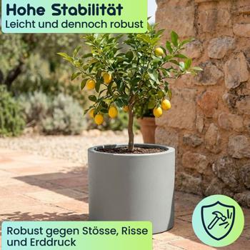 Preview: Moderner Blumentopf Rund Ø47cm in Beton-Grau, Pflanzkübel 40L aus Kunststoff für Innen & Aussen, Frostsicher & UV-Beständig, Leichtgewicht