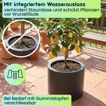 Preview: Moderner Blumentopf Rund Ø47cm in Anthrazit, Pflanzkübel 40L aus Kunststoff für Innen & Aussen, Frostsicher & UV-Beständig, Leichtgewicht