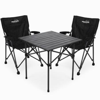 Preview: Campinggarnitur 3-teilig Set mit quadratischem Campingtisch und 2 Klappstühlen, Leicht & Faltbar für Outdoor Garten Picknick Terrasse Balkon