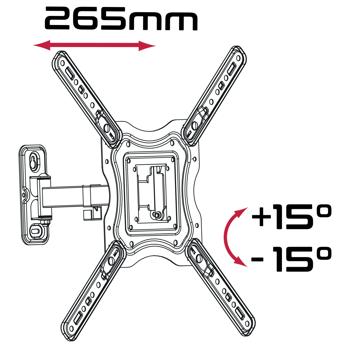 Preview: Support mural TV orientable et inclinable pour téléviseurs 23–50 pouces, jusqu’à 30 kg, VESA 400x400, distance au mur 65–265 mm, support pour moniteur
