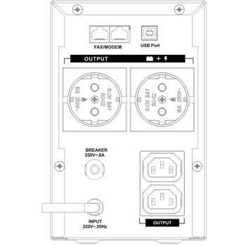 Preview: UPS Uninterruptible Power Supply 1200VA 720W, AVR voltage regulator, 2x IEC, 12V 9Ah battery, backup for PC router IT, 2–6 ms response time
