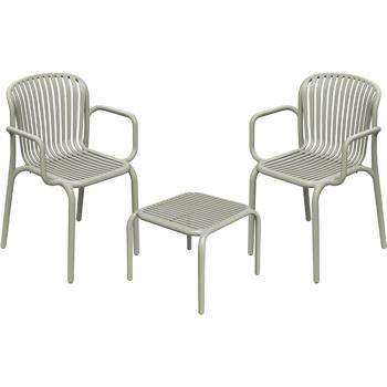 Preview: Gartenmöbel-Set, Beige: 2 bequeme Stühle & ein stabiler Beistelltisch - modernes Balkon-Set, wetterfest, leicht & ergonomisch für draussen
