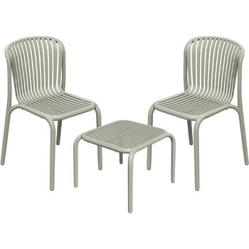 Preview: Ergonomisches Balkonset: 2 Gartenstühle stapelbar & ein moderner Beistelltisch, Beige – aus robustem Kunststoff, wetterfest, stilvoll & stabil 