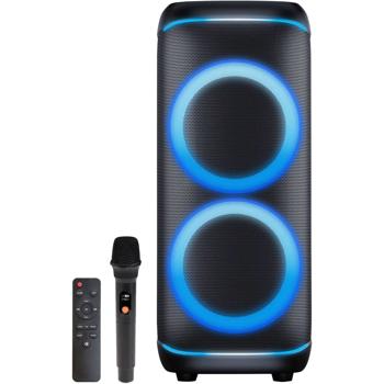 Preview: Bluetooth-Partylautsprecher 200W RMS: Musikbox mit LED-Lichtshow, TWS, Akku, Rollen, Mikrofon & Fernbedienung - IPX4 Spritzwasserschutz