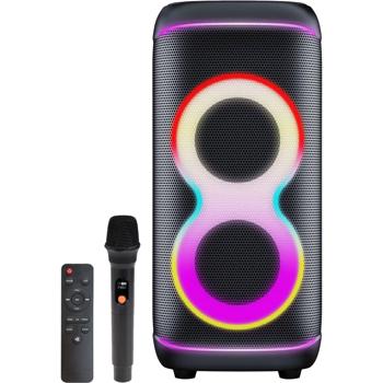 Preview: Powerful Bluetooth party speaker with 100W RMS, TWS, LED light show, microphone & remote control – IPX4 weather-resistant sound system for outdoor use