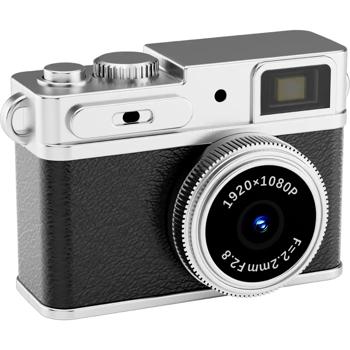 Preview: Mini appareil photo numérique Full HD porte‑clés, 3,1 x 4,8 x 2,15 cm, noir : adorable caméra rétro pour enfants et voyages. Photos 12 MP et vidéos 1080P