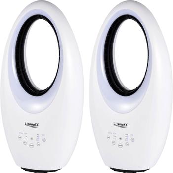 Preview: Set of 2 bladeless fans with LED: modern tower fan with remote control, oscillation & timer – perfect for hot days