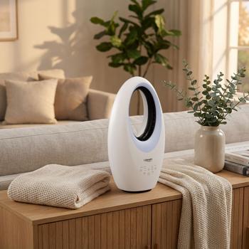 Preview: Ventilatore senza pale con LED: moderno ventilatore a torre con telecomando, oscillazione & timer – perfetto per giornate fresche e ventilate