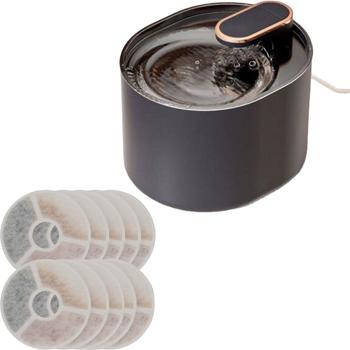 Electric cat fountain 3 l with 10 replacement filters, ultra-quiet 30 dB pet fountain with water-level warning, three-stage filtration system, black