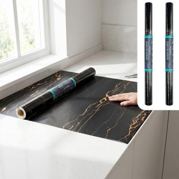 2er-Set Hochwertige Klebefolie Schwarzer Marmor – Moderne Dekofolie, selbstklebend, 45cmx200cm