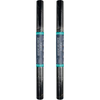 Preview: 2er-Set Hochwertige Klebefolie Schwarzer Marmor – Moderne Dekofolie, selbstklebend, 45cmx200cm