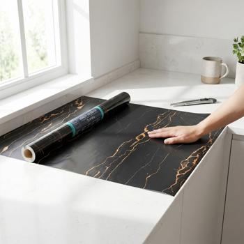 Preview: 2er-Set Hochwertige Klebefolie Schwarzer Marmor – Moderne Dekofolie, selbstklebend, 45cmx200cm