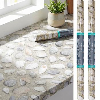 Set di 2 pellicole adesive moderne con motivo a ciottoli, grigio – pellicola decorativa di alta qualità, autoadesiva, 45 cm x 200 cm