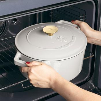 Preview: Casseruola in ghisa Ø24 cm 4,35 L, color crema: elegante casseruola, adatta all’induzione e al forno – brasiera per stufare, cuocere al forno e servire
