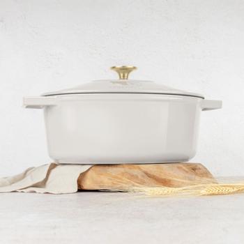 Preview: Brasiera ovale Ø30 cm in ghisa, pentola da stufato adatta all’induzione: Elegante tegame & casseruola per stufare, arrostire e cuocere al forno, color crema