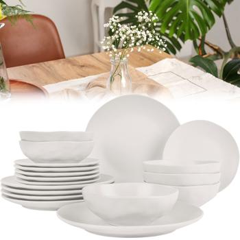 Service de vaisselle crème exclusif 18 pièces : service de table en grès pour 6 personnes, compatible lave-vaisselle et micro-ondes – idéal pour des dîners élégants
