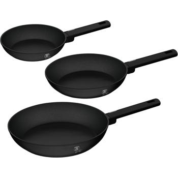Preview: Elegante set di 3 padelle in alluminio nero opaco – set di padelle antiaderenti di alta qualità, facile da pulire per la cucina moderna
