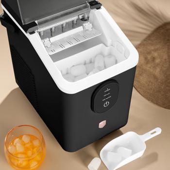 Preview: Macchina per cubetti di ghiaccio – Ice maker compatto dal design retrò con serbatoio acqua 0,8 L e 120 W – 12 kg di ghiaccio in 24 h – Incl. pratica paletta per il ghiaccio, nero oro rosa