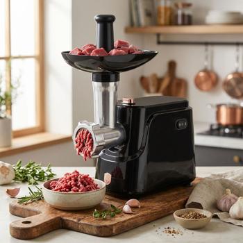 Hachoir à viande électrique puissant 1000 W incl. poussoir à saucisses, accessoire kebbe et grilles de hachage – appareil de cuisine professionnel pour viande hachée fraîche