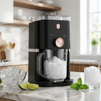 Electric Ice Crusher 30 W, 1.1 l Black-Rose Gold: Crushed Ice & Shaved Ice Machine for Cocktails, Iced Coffee & Slush, ideal for any party
