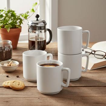 4‑piece stoneware mug set: 300 ml matte cream mug set, dishwasher‑safe & microwave‑safe – modern cups, ideal for office and kitchen