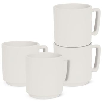 Preview: 4‑piece stoneware mug set: 300 ml matte cream mug set, dishwasher‑safe & microwave‑safe – modern cups, ideal for office and kitchen
