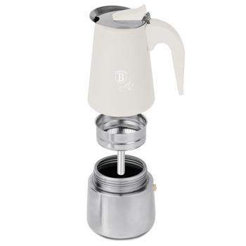 Preview: Espresso maker for 6 cups, matt cream: stainless-steel moka pot, fast espresso maker for perfect coffee enjoyment, easy-care