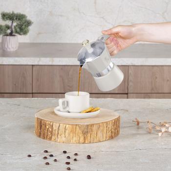 Preview: Coffee maker for 3 cups of espresso – 150 ml aluminium stovetop espresso maker in matte cream – Easy preparation and effortless cleaning