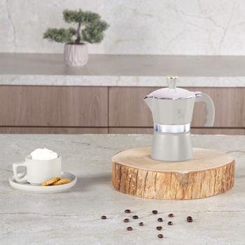 Preview: Coffee maker for 3 cups of espresso – 150 ml aluminium stovetop espresso maker in matte cream – Easy preparation and effortless cleaning