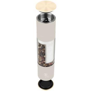 Preview: 2‑in‑1 salt & pepper mill: matte cream, designer spice mill – stylish & practical – grinds salt & pepper at the same time – an eye‑catcher in any kitchen