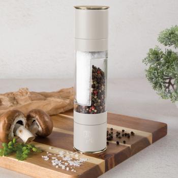 2‑in‑1 salt & pepper mill: matte cream, designer spice mill – stylish & practical – grinds salt & pepper at the same time – an eye‑catcher in any kitchen