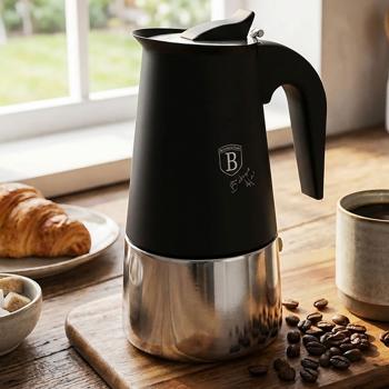 Preview: Espresso maker for 6 cups, matt black: stainless-steel moka pot, fast espresso maker for perfect coffee enjoyment, easy-care