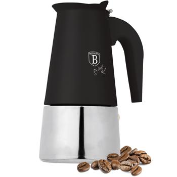 Espresso maker for 6 cups, matt black: stainless-steel moka pot, fast espresso maker for perfect coffee enjoyment, easy-care
