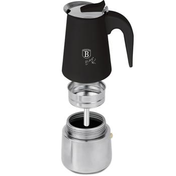 Preview: Espresso maker for 6 cups, matt black: stainless-steel moka pot, fast espresso maker for perfect coffee enjoyment, easy-care