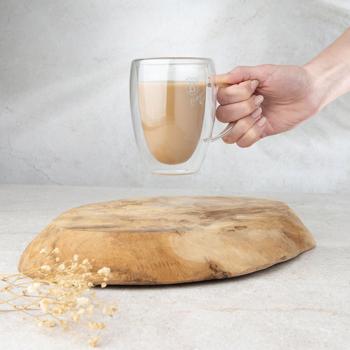 Preview: Set of 2 double-walled coffee mugs with handle, 300 ml, floating effect, heat-resistant barista glass, cappuccino, latte macchiato, tea
