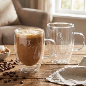 Preview: Set of 2 double-walled coffee mugs with handle, 300 ml, floating effect, heat-resistant barista glass, cappuccino, latte macchiato, tea