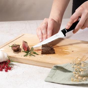 Preview: Set de 6 couteaux à steak en acier inoxydable – couteaux à viande tranchants avec lame 11,5 cm et manche soft-touch – couteaux élégants, noir