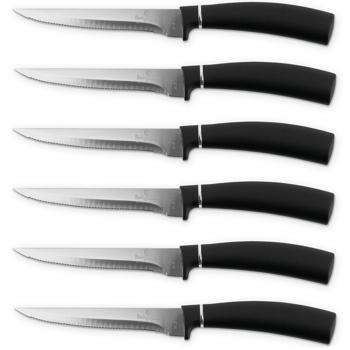 Preview: Set de 6 couteaux à steak en acier inoxydable – couteaux à viande tranchants avec lame 11,5 cm et manche soft-touch – couteaux élégants, noir