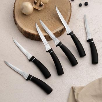 Preview: Set de 6 couteaux à steak en acier inoxydable – couteaux à viande tranchants avec lame 11,5 cm et manche soft-touch – couteaux élégants, noir