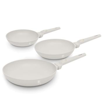 Preview: Frying pan set, 3-piece Ø 20/24/28 cm – Induction & all hobs – TitaniumPro non-stick, soft-touch handles – Sahara/Beige – Free from PFOA/lead/cadmium