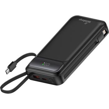 Preview: 20,000mAh power bank with integrated cables, USB‑C PD & Quick Charge, fast‑charging external battery, LCD display, ideal for travel & everyday use, black