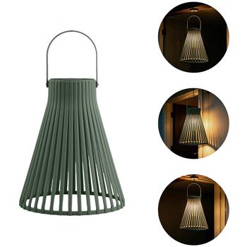 Preview: Decorative LED solar lantern for outdoor use, modern green garden lantern with handle, solar lamp with slat design for balcony & terrace