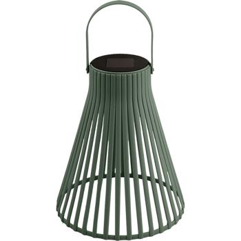 Preview: Decorative LED solar lantern for outdoor use, modern green garden lantern with handle, solar lamp with slat design for balcony & terrace