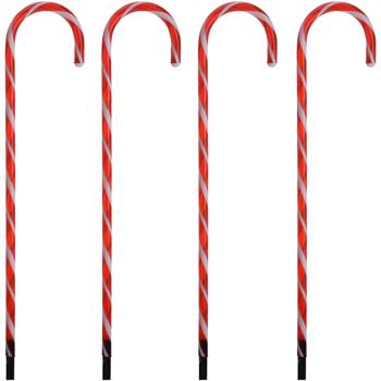 Preview: Set d’ambiance de 8 sucres d’orge LED rouge-blanc – Bel éclairage de Noël et déco de jardin avec minuterie pour jardin, allées et balcon